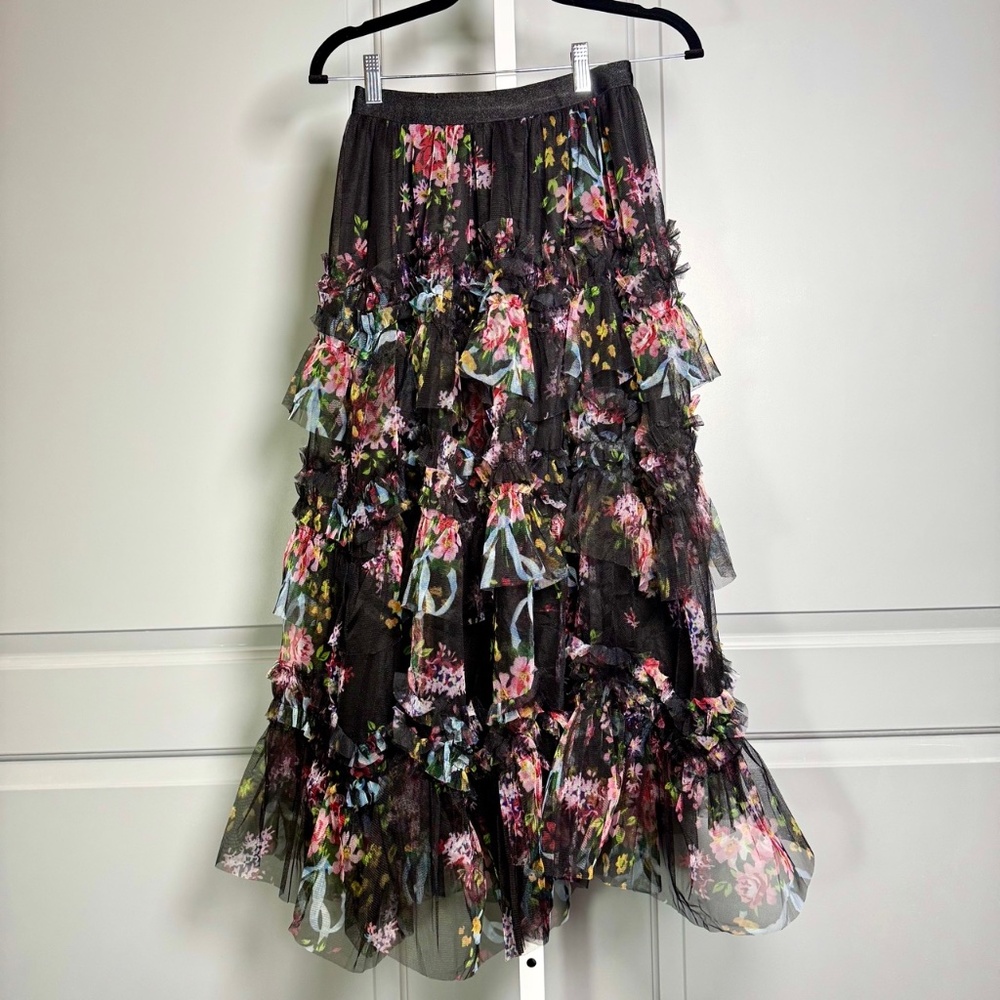 TABA Multi Layered Floral Maxi  Skirt Sz M